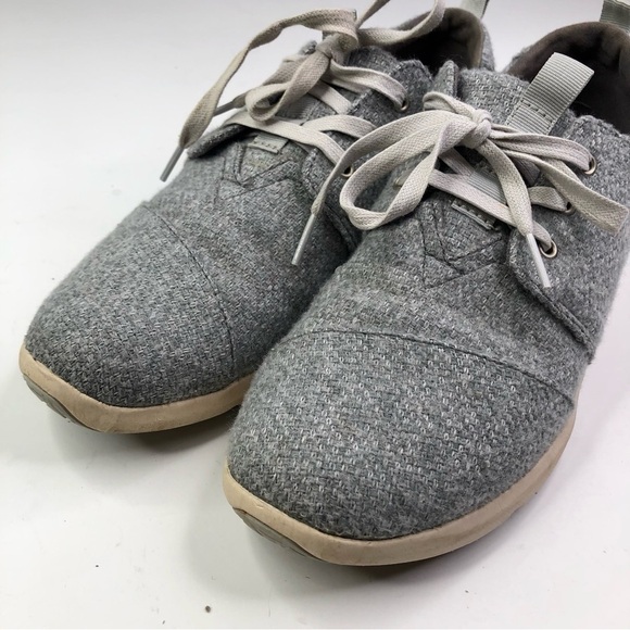 TOMS Del Rey light heather grey felt lace up sneakers 10 - Picture 9 of 10